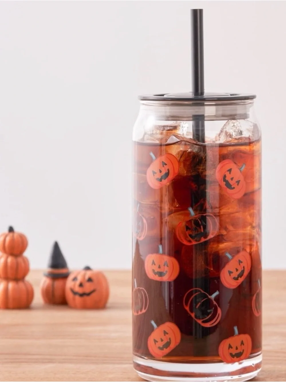 Halloween Pumpkin glass Tumbler with Straw - Orange New